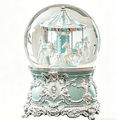 Celestial Serenade™ Multi - Color Carousel Snow Globe Music Box Collection Tiffany Blue & Silver Music Box | Celestial Serenade | Gift & Desk Decor