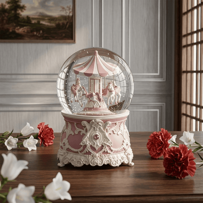 Celestial Serenade™ Pink Carousel Snow Globe Music Box Music Box | Celestial Serenade | Gift & Desk Decor