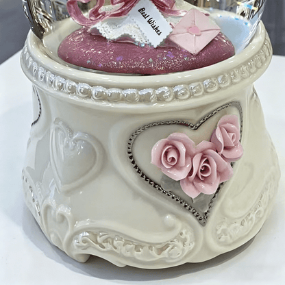 Celestial Serenade™ | Pink Rose Bouquet Snow Globe Music Box Music Box | Celestial Serenade | Gift & Desk Decor
