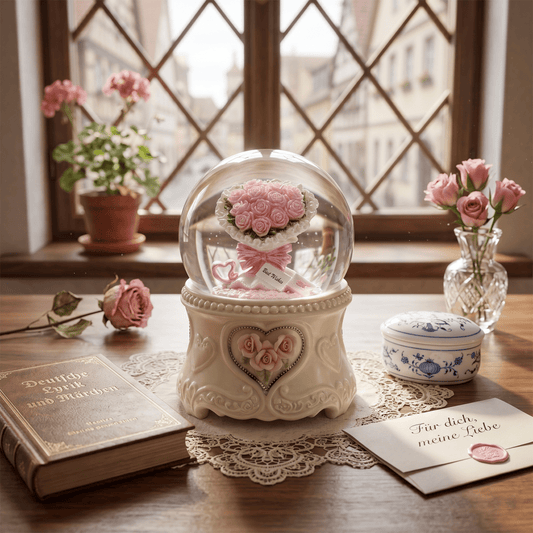 Celestial Serenade™ | Pink Rose Bouquet Snow Globe Music Box Music Box | Celestial Serenade | Gift & Desk Decor