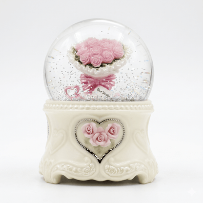 Celestial Serenade™ | Pink Rose Bouquet Snow Globe Music Box Music Box | Celestial Serenade | Gift & Desk Decor