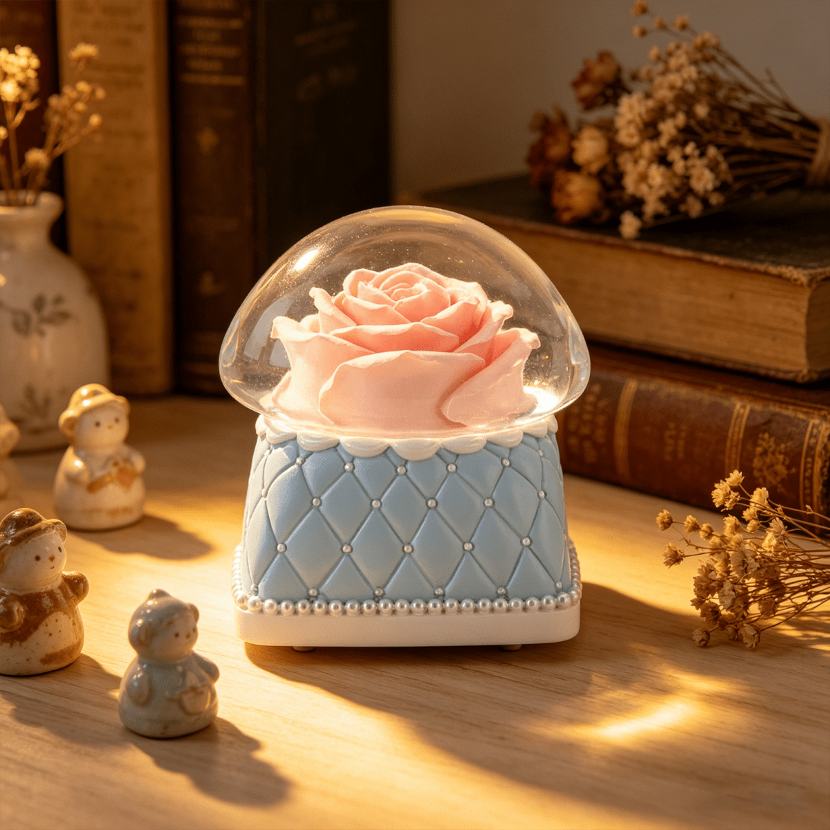 Celestial Serenade™ | Pink Rose Snow Globe Music Box | Wind Up Musical Box Music Box | Celestial Serenade | Gift & Desk Decor
