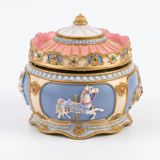 Celestial Serenade™ Rococo Carousel & Ballerina Music Box with LED Lights Castle in the Sky Music Box | Celestial Serenade | Gift & Desk Decor