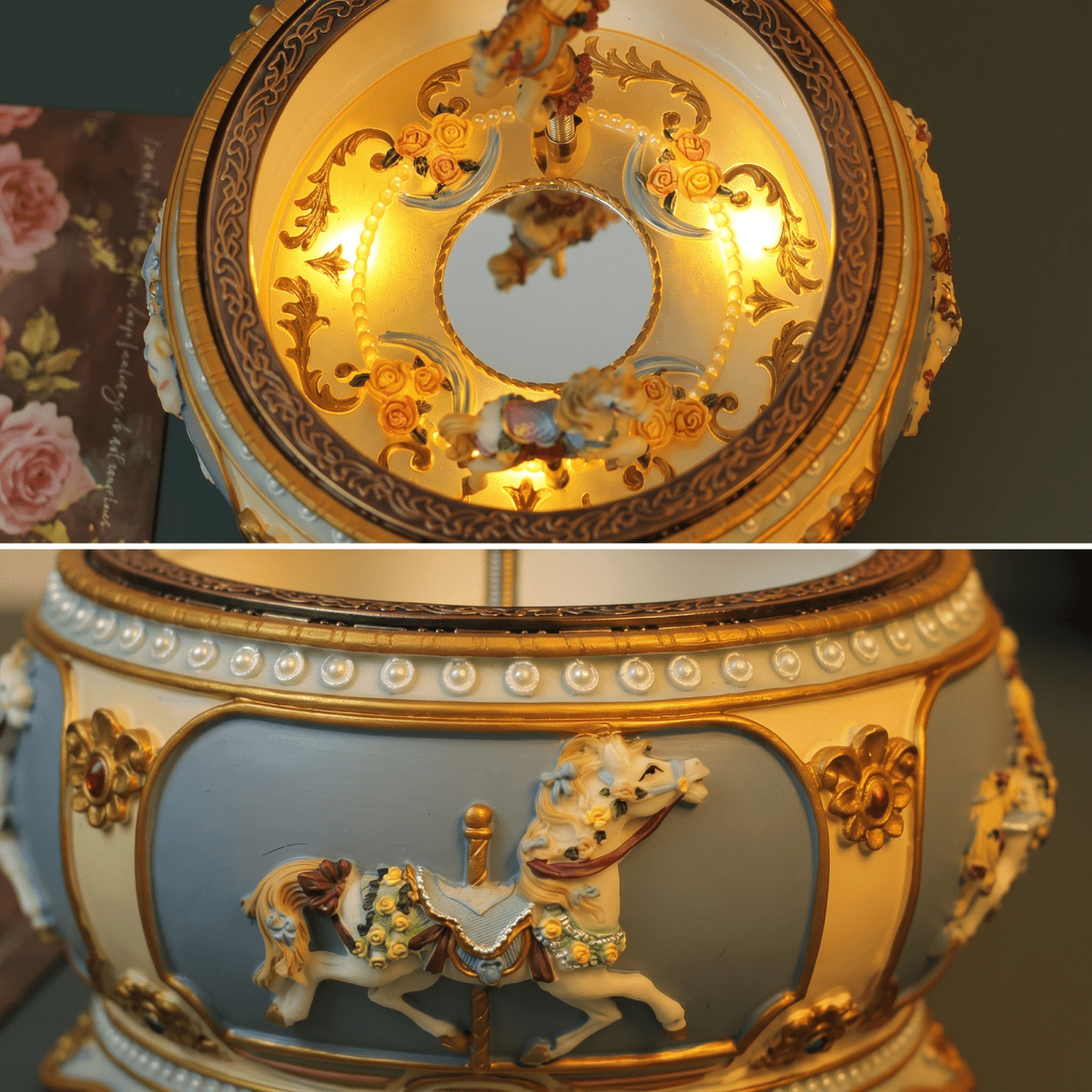 Celestial Serenade™ Rococo Carousel & Ballerina Music Box with LED Lights Castle in the Sky Music Box | Celestial Serenade | Gift & Desk Decor