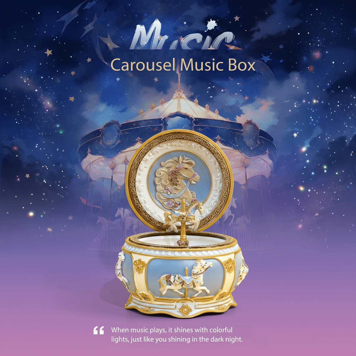 Celestial Serenade™ Rococo Carousel & Ballerina Music Box with LED Lights Castle in the Sky Music Box | Celestial Serenade | Gift & Desk Decor