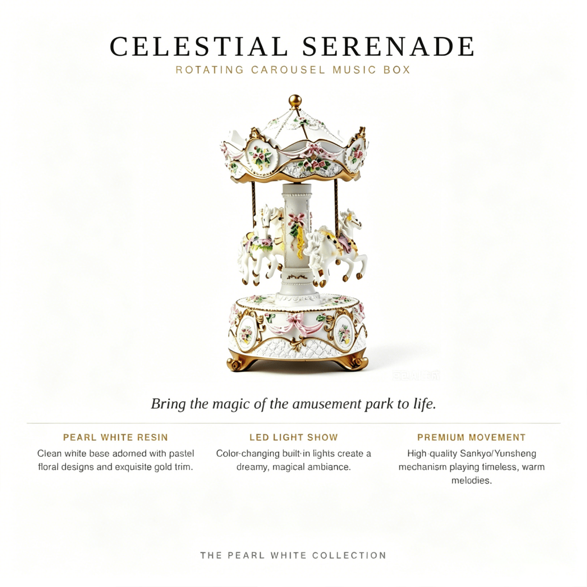 Celestial Serenade™ Rotating Carousel Music Box with LED Lights Castle in the Sky Music Box | Celestial Serenade | Gift & Desk Decor