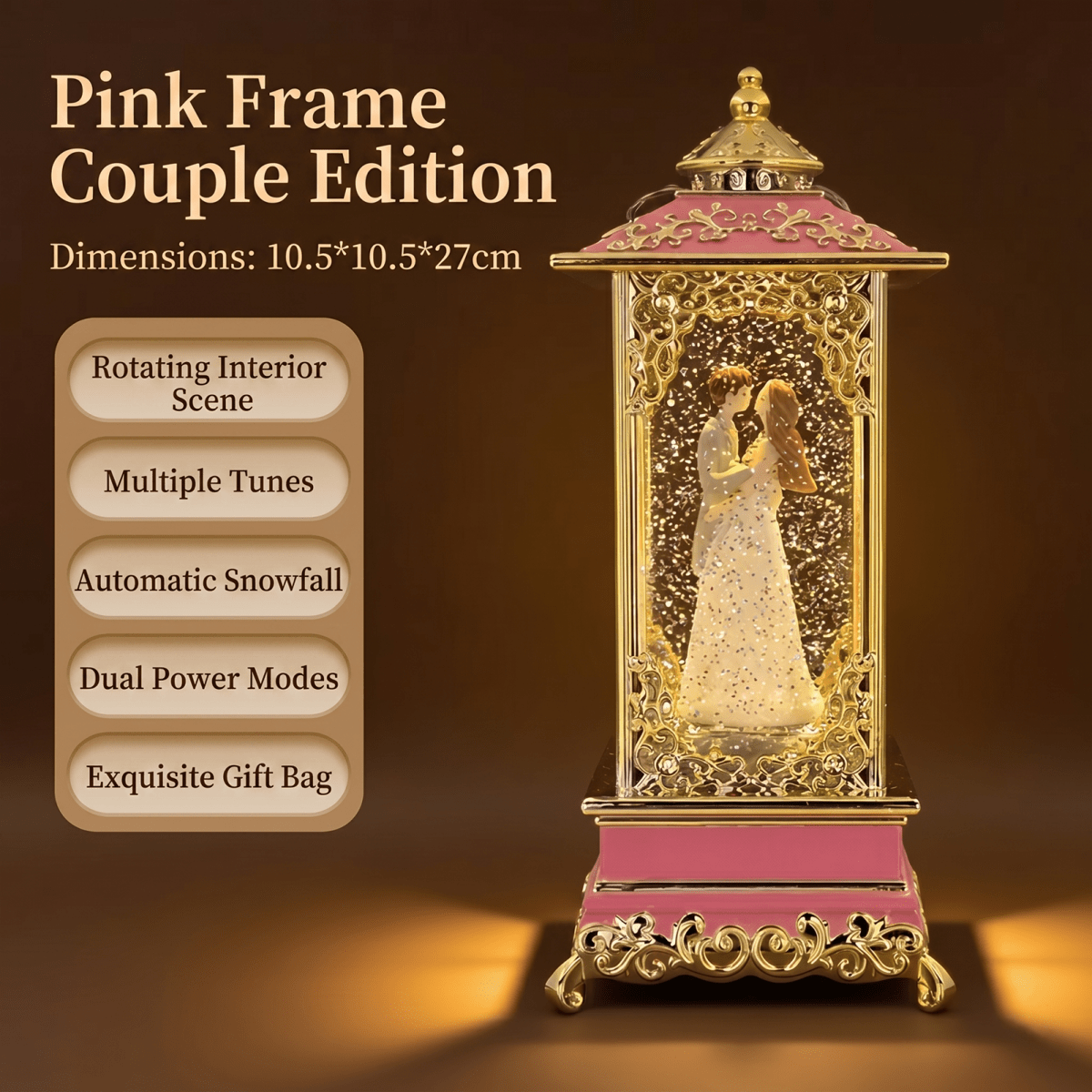 Celestial Serenade™ Rotating Snow Globe Lantern Music Box 【Gilded Carved Pattern】Lantern Couple Edition Music Box | Celestial Serenade | Gift & Desk Decor