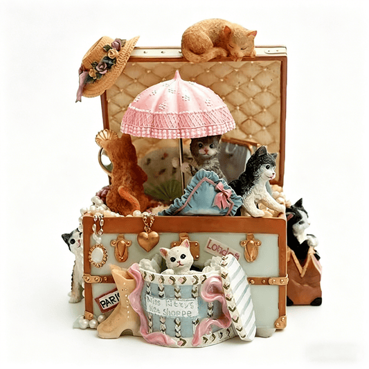 Celestial Serenade™ | Vintage Cat Suitcase Wind Up Music Box Music Box | Celestial Serenade | Gift & Desk Decor