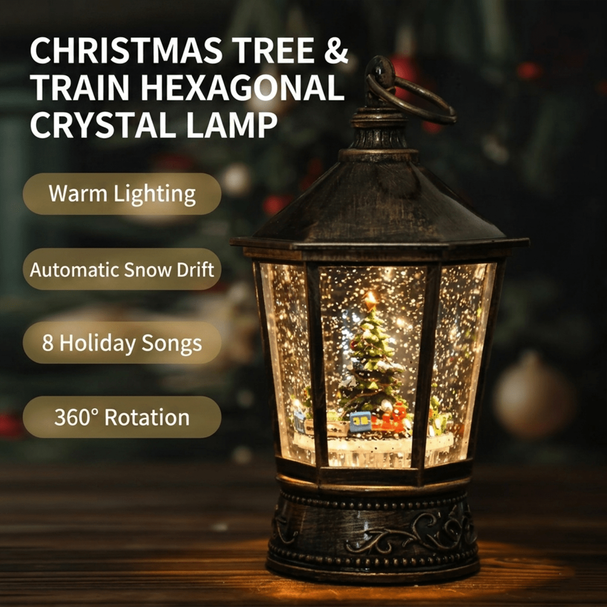 Celestial Serenade™ Vintage Christmas Musical Snow Globe Lantern Christmas Train Music Box | Celestial Serenade | Gift & Desk Decor