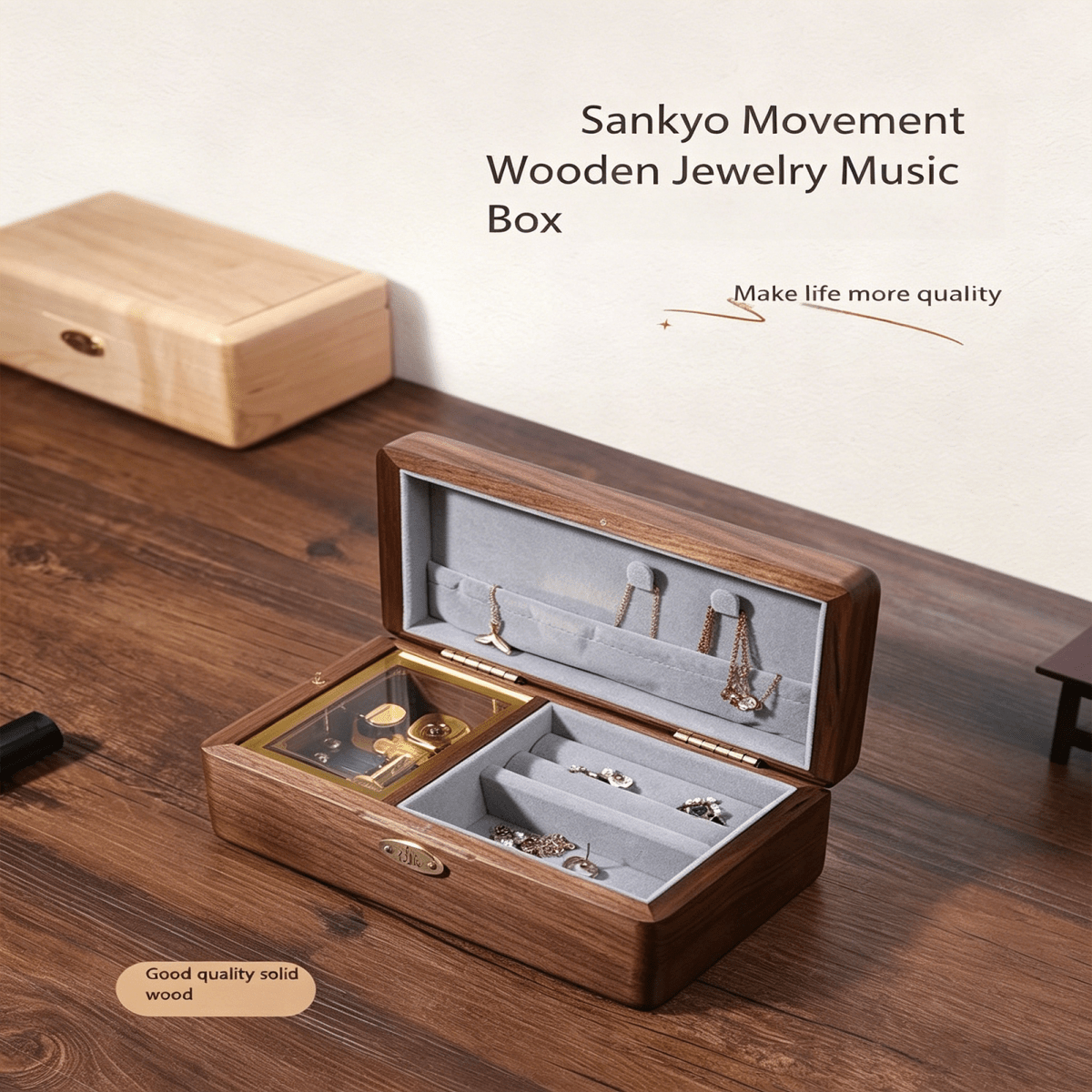 Celestial Serenade™ Wooden Jewelry Music Box Walnut Wood Music Box | Celestial Serenade | Gift & Desk Decor
