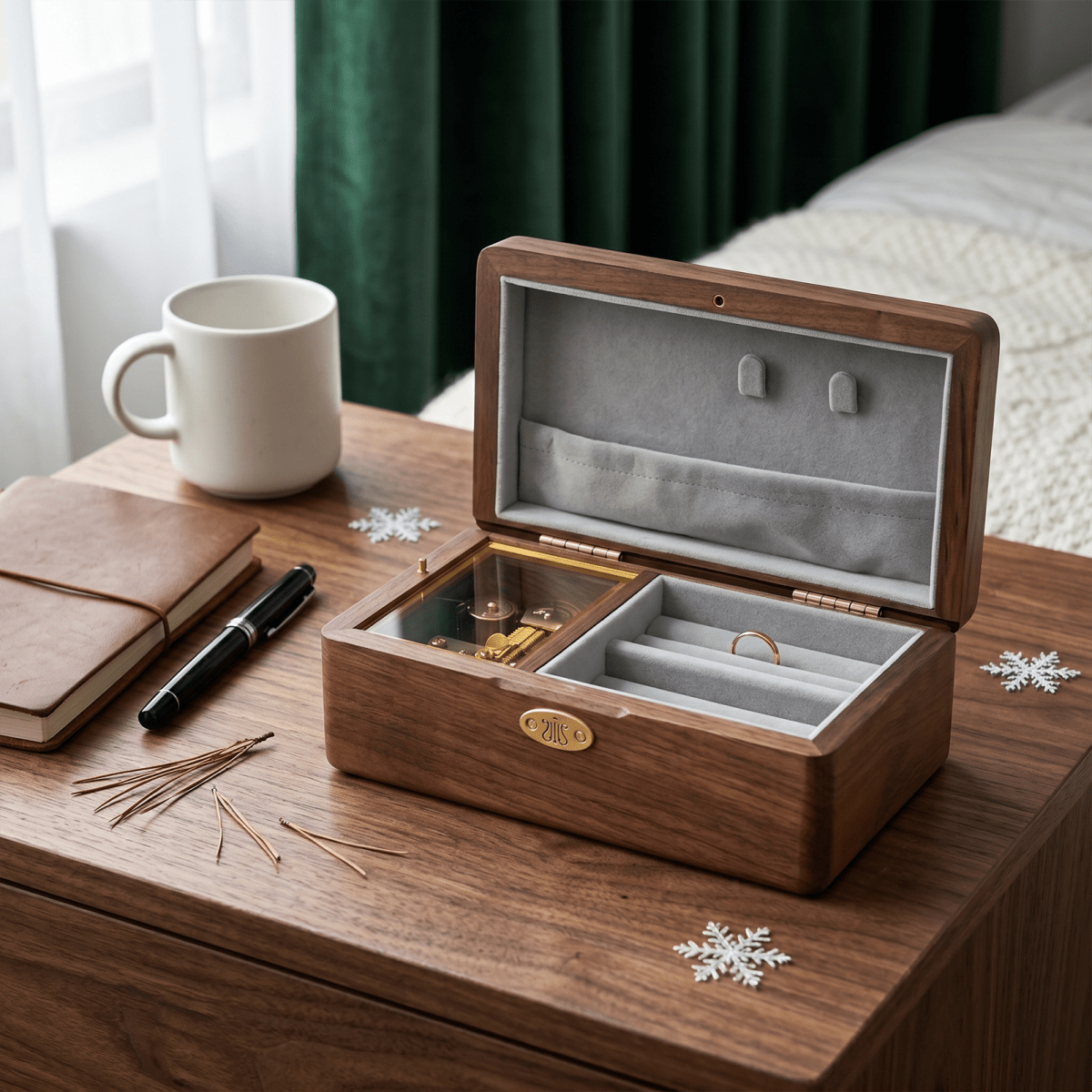 Celestial Serenade™ Wooden Jewelry Music Box Walnut Wood Music Box | Celestial Serenade | Gift & Desk Decor