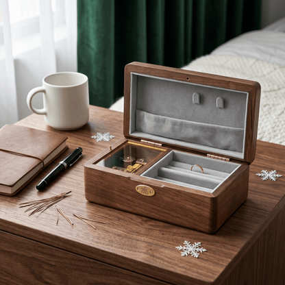 Celestial Serenade™ Wooden Jewelry Music Box Walnut Wood Music Box | Celestial Serenade | Gift & Desk Decor