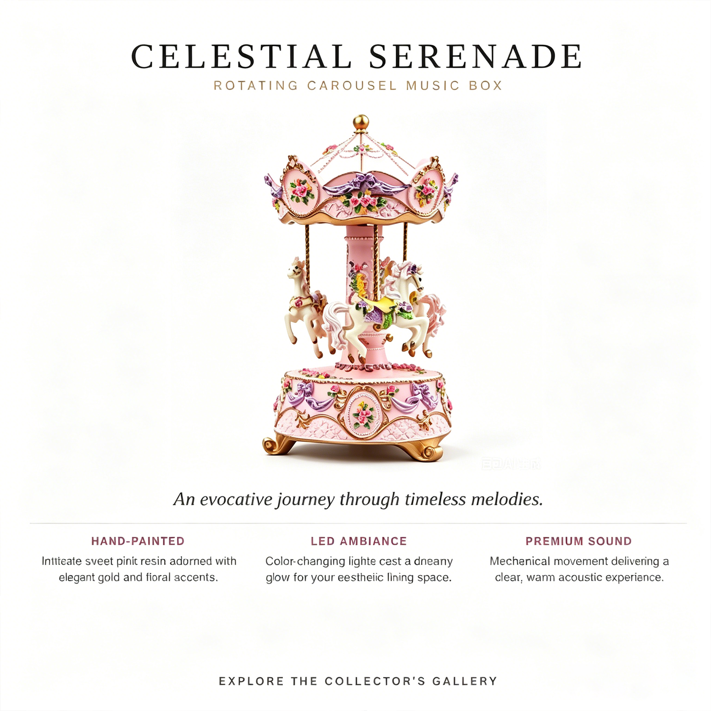 Celestial Serenade™ Rotating Carousel Music Box with LED Lights